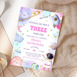 Astronaut Space Countdown 3rd Birthday Moon Invitation