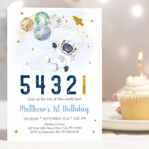 Astronaut Space Countdown First Birthday Invitation