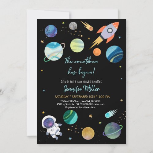 Astronaut Space Countdown Has Begun Baby Shower Invitation