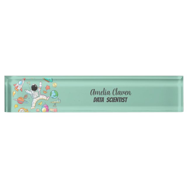 Astronaut Space Doodle Data Scientist Desk Name Plate (Front)