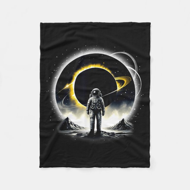 Astronaut Space Eclipse Planet Science Illustratio Fleece Blanket (Front)