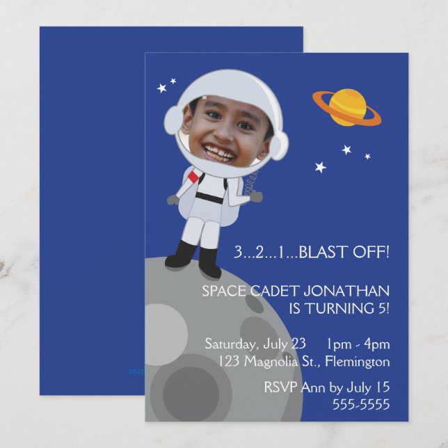 Astronaut Space Explorer Birthday Photo Templase Invitation (Front/Back)