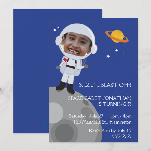 Astronaut Space Explorer Birthday Photo Templase Personalized Invitation