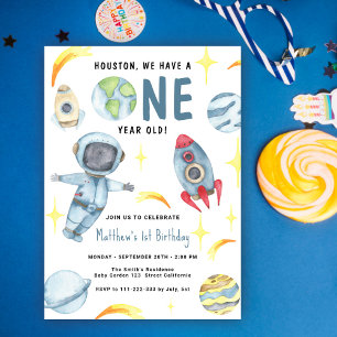 Astronaut Space First Birthday Invitation