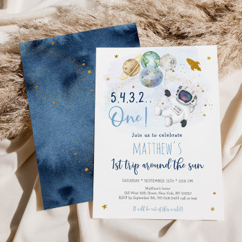 Astronaut Space First Trip Around The Sun Birthday Invitation by LittlePrintsParties at Zazzle