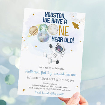 Astronaut Space First Trip Around The Sun Birthday Invitation by LittlePrintsParties at Zazzle