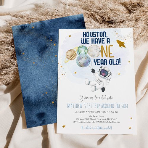 Astronaut Space First Trip Around The Sun Birthday Invitation