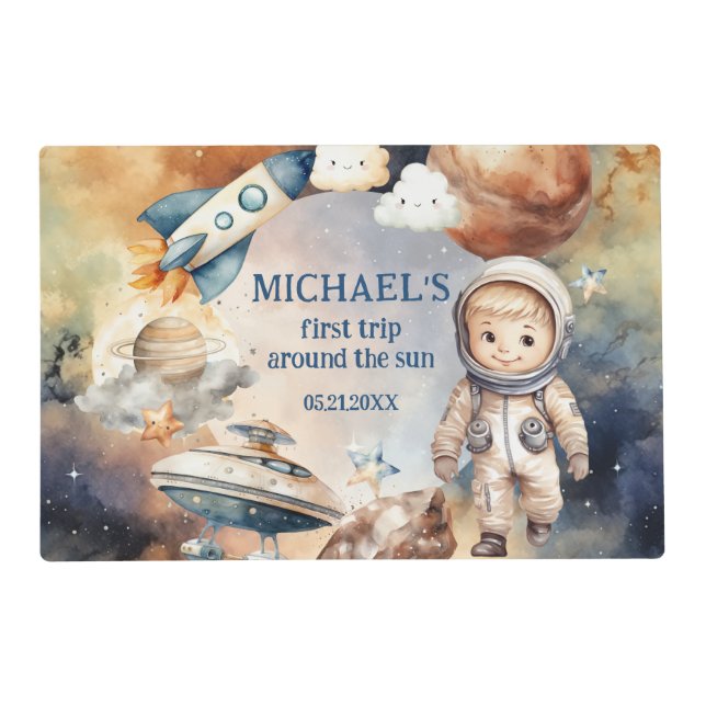 Astronaut Space First Trip Around The Sun Birthday Placemat (Front)