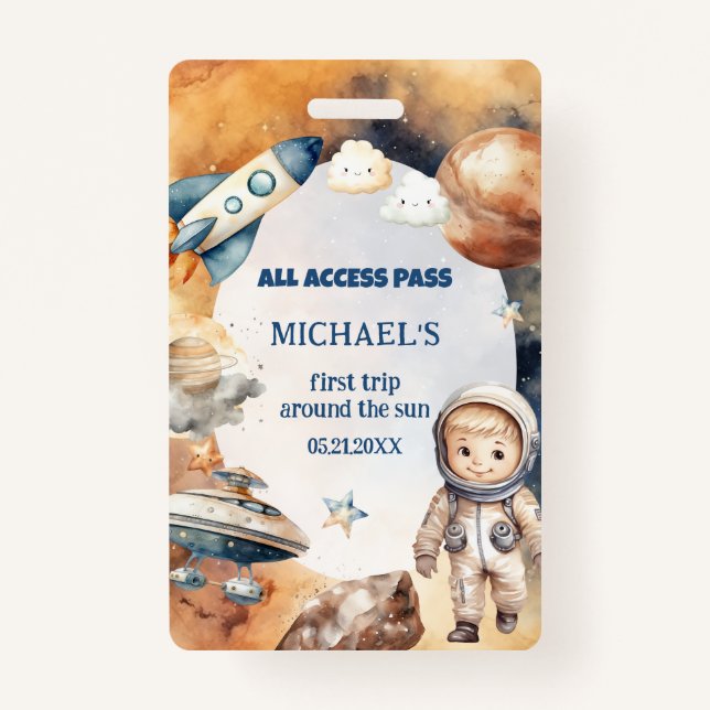 Astronaut Space First Trip Around The Sun ID Card Badge (Front)
