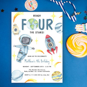 Astronaut Space Fourth Birthday Invitation