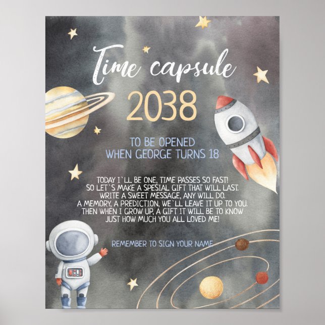 Astronaut Space Galaxy Time Capsule Sign Card (Front)