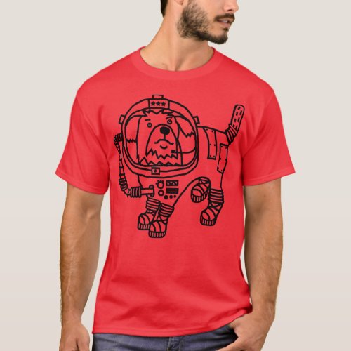 Astronaut Space General Dog Line Drawing T_Shirt