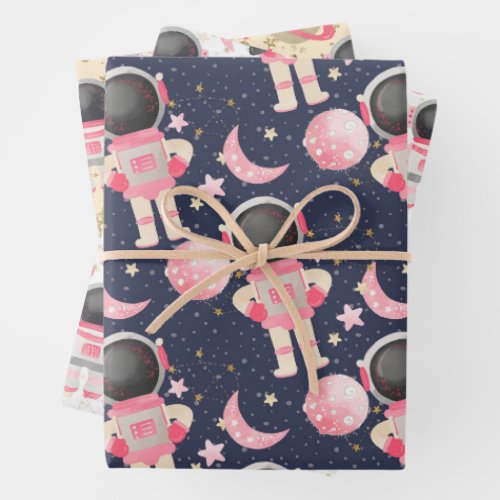 Astronaut Space Girl Pattern Wrapping Paper Sheets