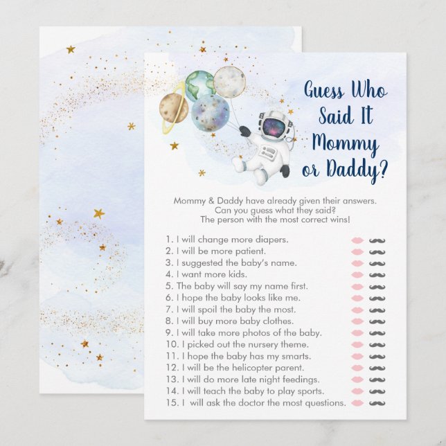 Astronaut Space Guess Who Said It Baby Shower Game Invitation (Front/Back)