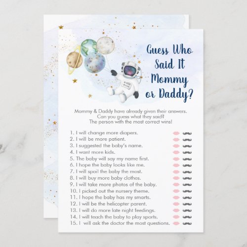 Astronaut Space Guess Who Said It Baby Shower Game Invitation
