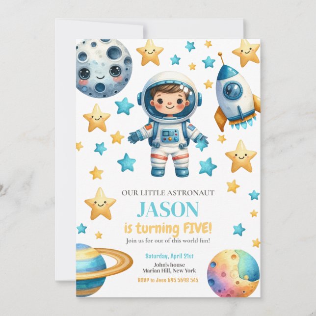 Astronaut Space Kids Birthday Party Invitation (Front)