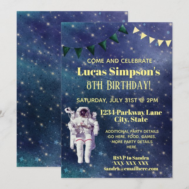 Astronaut Space Kid's Stars Galaxy Birthday Invitation (Front/Back)