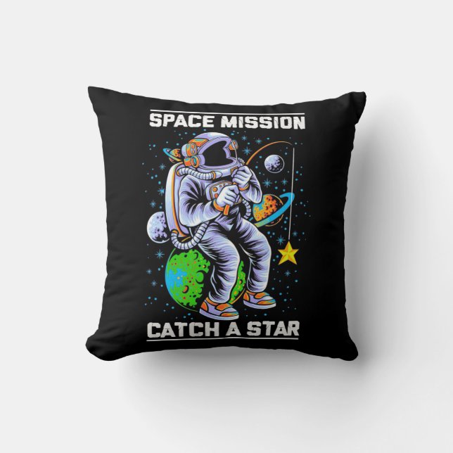 Astronaut Space Mission Catch A Star Throw Pillow (Front)