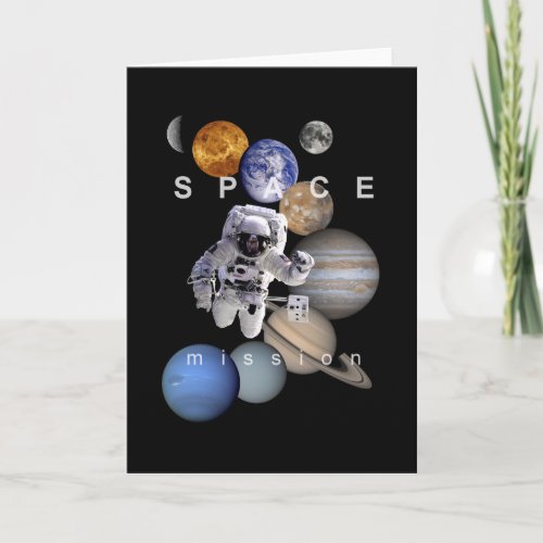 astronaut space mission solar system planets card