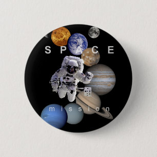 astronaut space mission solar system planets pinback button