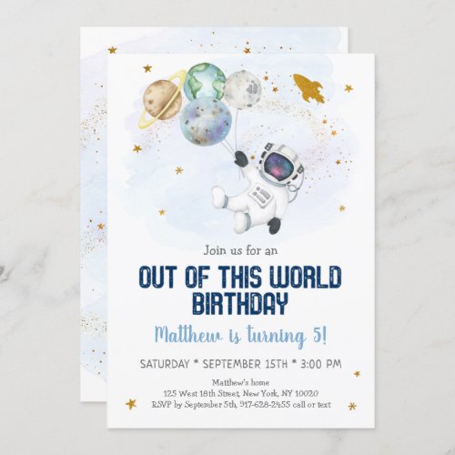 Astronaut Space Out Of This World Birthday Invitation