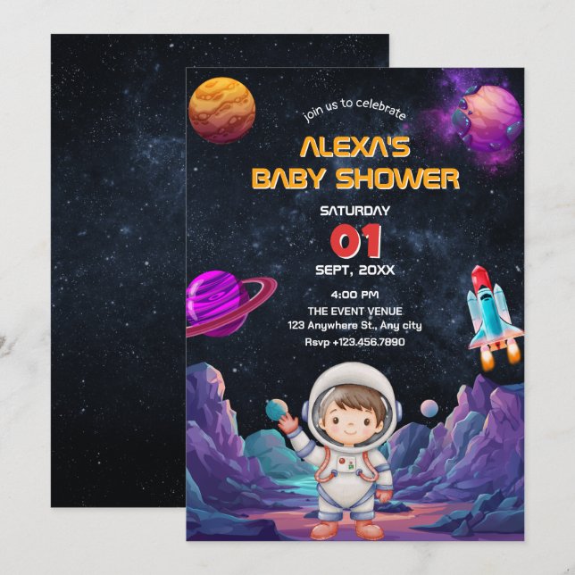 Astronaut space photo baby shower invitation (Front/Back)