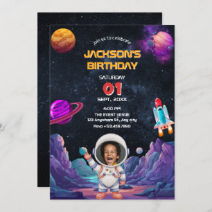 Astronaut space photo birthday invitation
