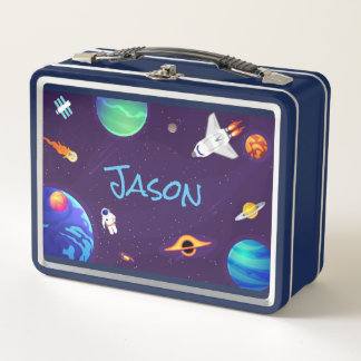 Astronaut Space Planets Add Child's Name School Metal Lunch Box