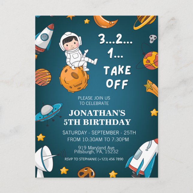 Astronaut Space planets dark theme birthday Postcard (Front)