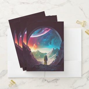 Astronaut Space Planets Mountains Stars Pocket Folder