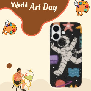 Astronaut Space Rocket Doodle iPhone 16 Case