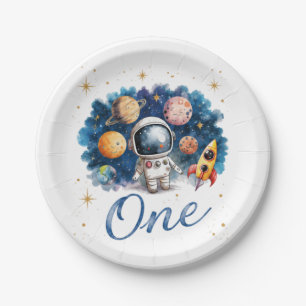 Astronaut Space Rocket One Birthday Paper Plates