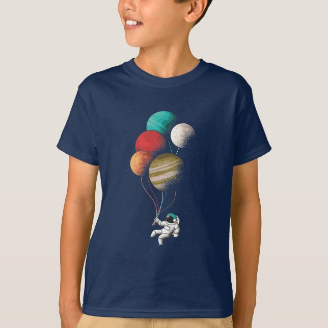 Astronaut Space, Spaceman Balloons Moon Planets T-Shirt (Front)