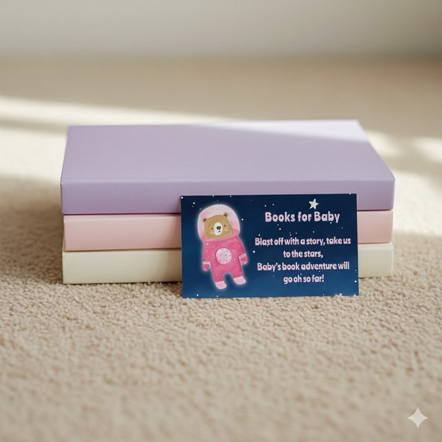 Astronaut Space teddy Bear Books for Baby Request Enclosure Card (Pink books for baby teddy bear enclosure card.)