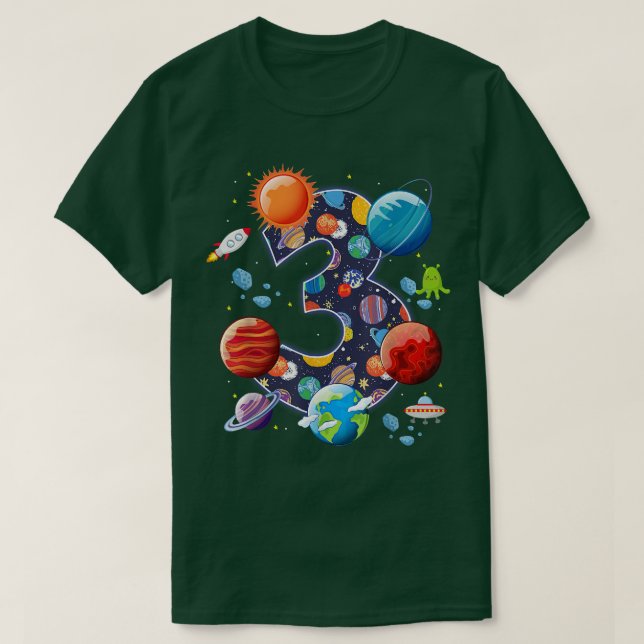 Astronaut Space Theme Party 3 Years Old Birthday B T-Shirt (Design Front)