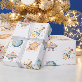 Astronaut Space-Themed Birthday Wrapping Paper