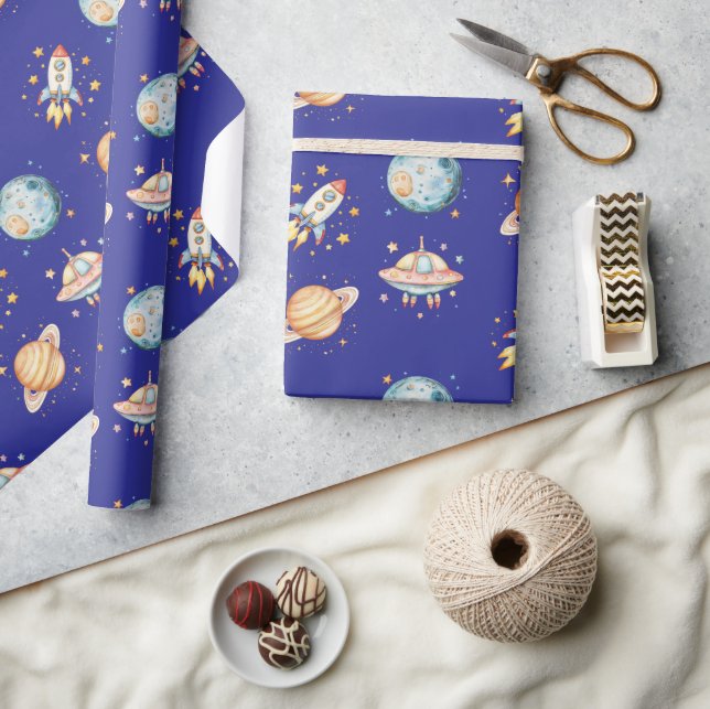 Astronaut Space-Themed Birthday Wrapping Paper (Crafts)