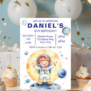Astronaut Space-Themed Custom Birthday Party Invitation