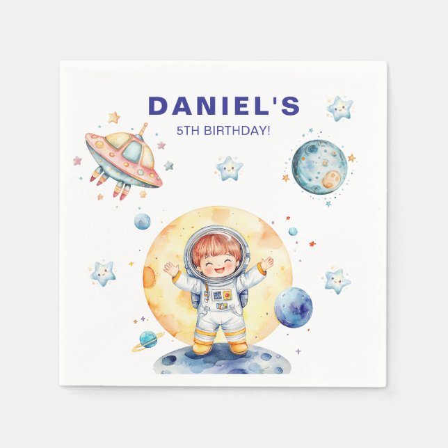 Astronaut Space-Themed Custom Birthday Party Napkins (Front)