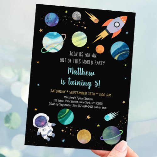 Astronaut Space Two The Moon Birthday Invitation
