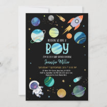 Astronaut Space We Have A Boy Baby Shower Invitation