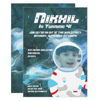Astronaut Spaceman Galaxy Birthday Party Card