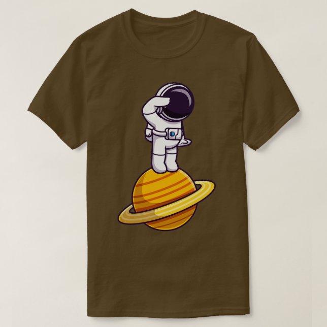 Astronaut Standing On Planet Cartoon T-Shirt (Design Front)