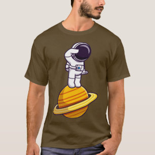 Astronaut Standing On Planet Cartoon T-Shirt