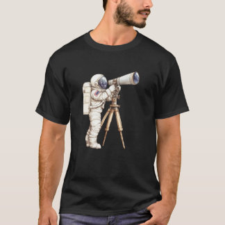 Astronaut star gazing with a telescope in a cosmic T-Shirt
