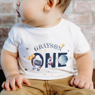 Astronaut Stars Rocket Planet Boy 1st Birthday Baby T-Shirt