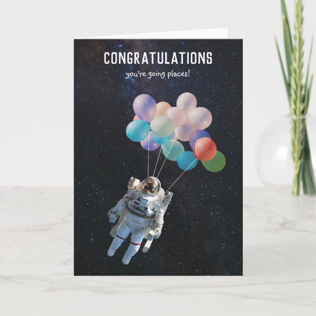 Astronaut Stars & Space Balloons Congratulations Card (Front)