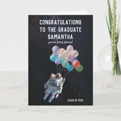 Astronaut Stars  Space Balloons Graduation Card