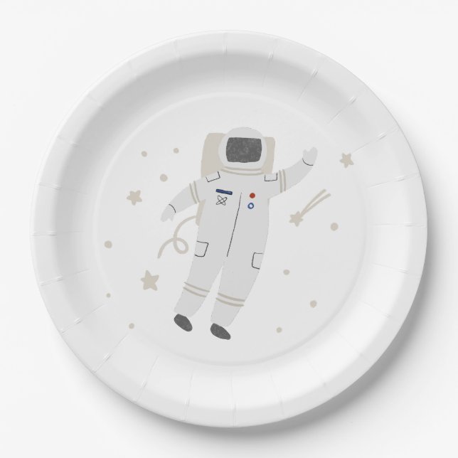 Astronaut & Stars Space Birthday Party Paper Plates (Front)