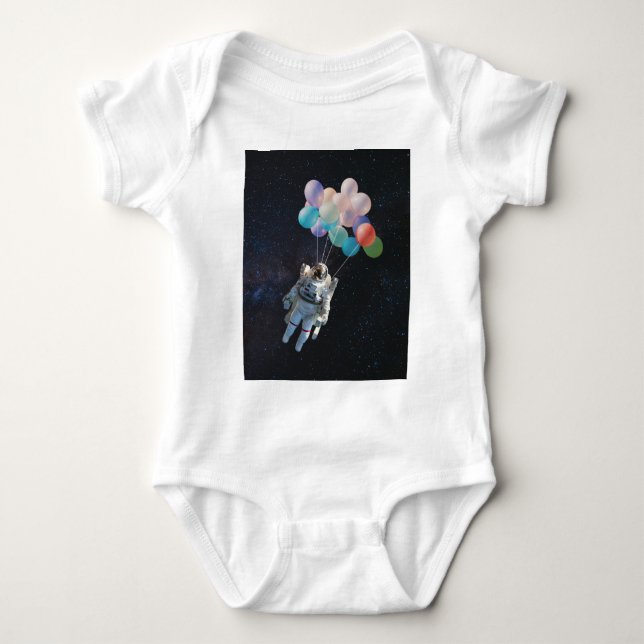 Astronaut Stars & Space Colorful Balloons Baby Bodysuit (Front)